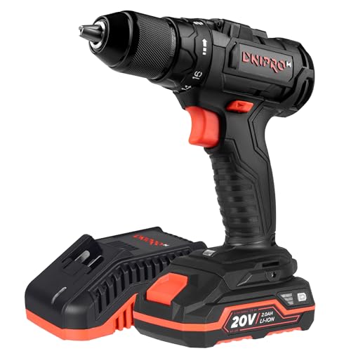 Dnipro-M Taladro Atornillador a Bateria 20V 60Nm, Motor sin Escobillas, 2 Velocidades 0-1700 rpm, Luz LED, Reversible. Con bateria 2Ah y cargador. CD-200BC Ultra