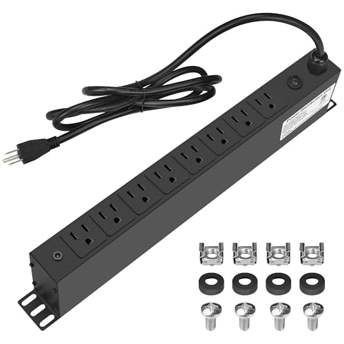 8 Outlet PDU Rack Mount Power Strip with Surge Protector, 1U Rackmount,Wide-Spaced Sockets, for...