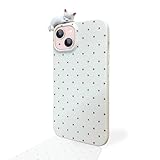 KIOMY Cute Lying Cat Phone Case for iPhone 14 & for iPhone 13, 3D Lovely Sleeping Kitty Decorate with Pink Dot Design White Case for Girls Women
