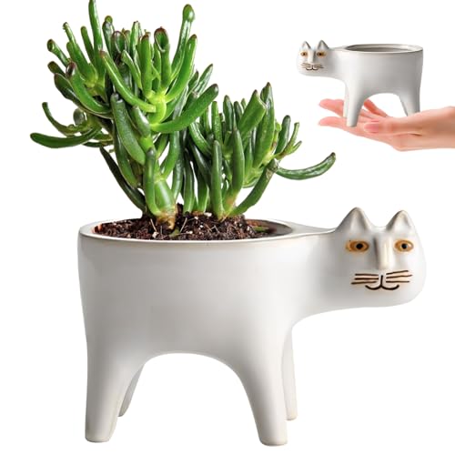 Décoration la maison pot de fleurs chat blanc en céramique - 8