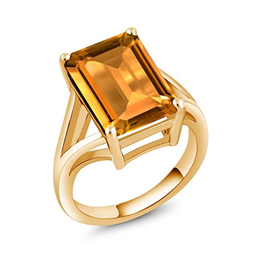 Gem Stone King 5-10 Cttw Gemstone Birthstone Solitaire Engagement Ring For Women | 18K Yellow Gold Plated Silver | 14X10MM Emerald Cut | Wedding Anniversary Ring | Available In Size 5, 6, 7, 8, 9