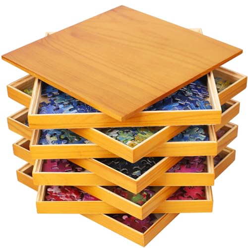 Premium Wooden Puzzle Sorting Trays Stackable – 10 x 10 inch, Stackable Jigsaw Puzzle Organizer for Sorting up to 2000 Pieces – Durable Puzzle Piece Sorter Trays