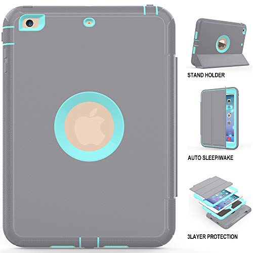 Ipad Mini Case Ipad Mini 2 Case Ipad Mini 3 Case Dunno Heavy Duty Full Body Rugged Protective Case Whit Auto Sleep/Wake Up Stand Folio & Three Layer Design For Apple Ipad Mini 1/2/3 (Grey/Light Blue) #TOP4