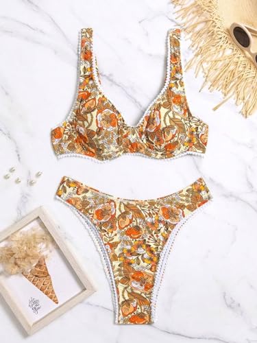 Women's Floral Printed Bathing Suit High Waisted Knot Swimsuit Bikini Set4