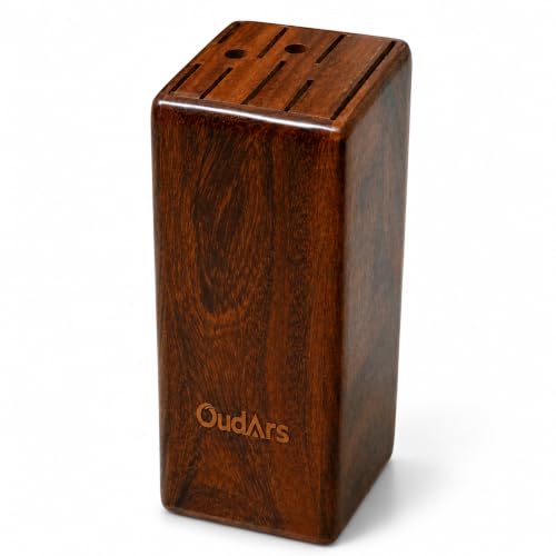 Image of Wood Knife Stand /Holder - Empty Wood Knife Box /Knife Organizer for Kitchen Cutlery, Scissors, and Spoons (Brown, Sheesham Heartwood Rectangular Knife Block)