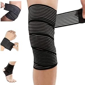 Extra Long Elastic Knee Wrap Compression Bandage Brace Support for Legs, Plantar Fasciitis, Stabilising Ligaments, Joint Pain, Squat, Basketball, Running, Tennis, Soccer, Football (Black-2Pcs)