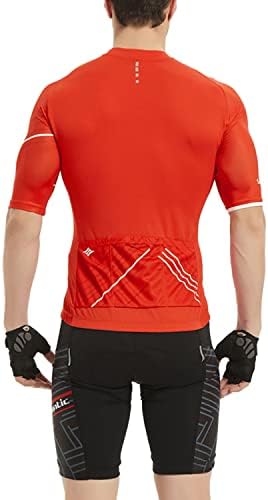 Santic Cycling Jersey Men's Short Sleeve Bike Shirts Full Zip Bicycle Jacket with Pockets Ourdoor Sports Top Clothing Red M — view 6