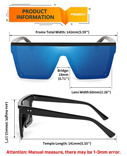 Image of FEISEDY Oversized Square Trendy Sunglasses Womens Mens Futuristic Flat Top Visor Shades UV400 B2470