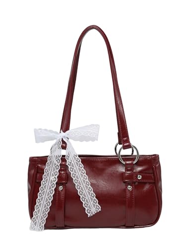 MakeMeChic Women's PU Leather Double Strap Ring Linked Shoulder Bag Underarm Handbags