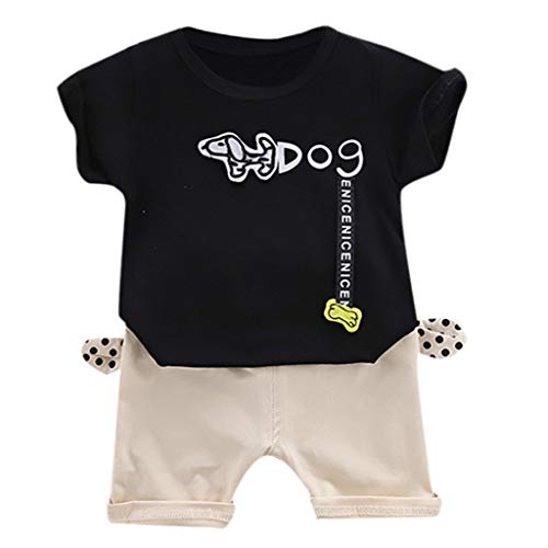 Preisvergleich Produktbild LABIUO Kleinkind Baby Jungen Kurzarm Baumwolle Briefdruckoberteil+Kurze Hose Kleidungsset Kinder Zweiteilig(Schwarz,3-4 Jahre / 120)