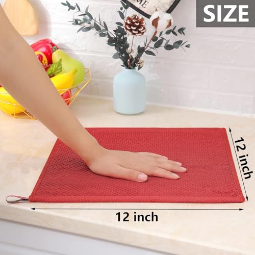 Image of Homaxy 100% Cotton Waffle Weave Kitchen Dish Cloths, Ultra Soft Absorbent Quick Drying Dish Towels, 12 x 12 Inches, 24-Pack, Brick Red