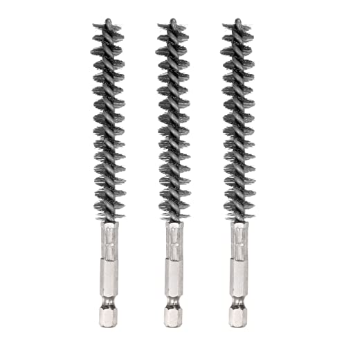 HARFINGTON 3pcs Stainless Steel Bore Brush 12mm Dia Cleaning Wire Brush with Handle 1/4 Inch Hex Shank for Tubes, Ports, Bearings