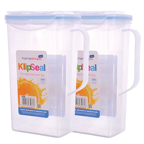 Homeshopa 2 Pack 1.5L Fridge Door Water Pitcher with Handle, BPA Free Plastic Pitcher with Flip Top Lid