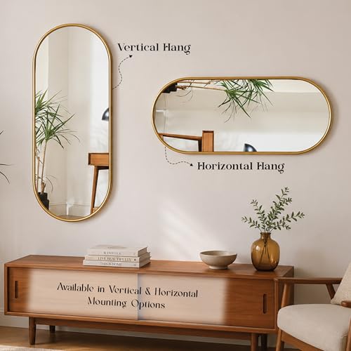 Image of Black Arched Wall Mirror With Frame, Modern Metal Frame Vanity Mirror for Bathroom, Bedroom, Entryway & Living Room, Vertical Wall Mounted Decorative Mirror with Clarity Glass (Size, 15x31 Inch)