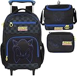 Mochila Infantil Rodinhas Sonic com Lancheira e Estojo 100 Pens