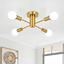 Lamparas Para Salon Industrial ASHUAQI Lampara de Techo Dorada, 4 Luces Lámparas de Araña Vintage Industrial E27 Casquillo Moderna Sputnik Lámpara de Techo para Salón, Cocina, Dormitorio, Comedor, Pasillo, Oficina en Casa