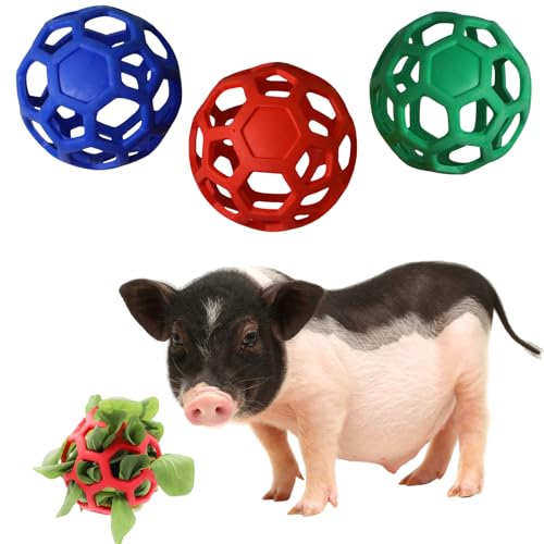 3PC Mini Pig Feeder Ball Toy Piggies Rabbit Feeding Grass Ball Treat Ball Toy Fruit Vegetable Feeder Holder Foraging Toy for Bunny Chinchilla Small Animals Pet (3 PC)