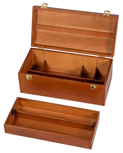 DJAR Large Art Supply Organizer Tool Box Solid Beech Wood Walnut