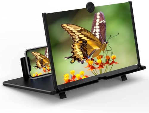 16" Screen Magnifier for Cell Phone – 3D HD Magnifing Screen Enlarger Projector for Movies Videos and Gaming – Foldable Phone Stand Holder with Screen Amplifier–Supports All Smartphones (Black-16inch)