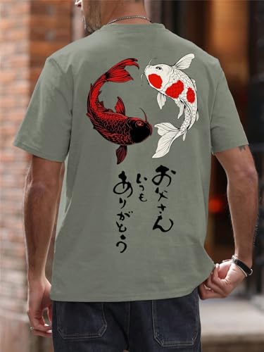 Image of COZYEASE Men's Japanese Koi Fish Graphic Tees Short Sleeve Crew Neck T-Shirt Casual Summer Tops