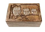 Caja de almacenamiento de madera con diseño de búho, organizador de joyas