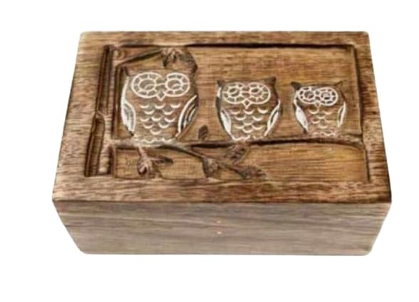 Boîte de rangement bijoux en bois sculpté au design hibou unique