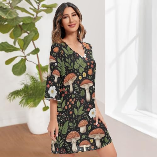 Robe de plage imprimé champignon avec manches et tissu fluide - 3