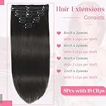 Clip in Hair Extensions Real Human Hair, 100g/3.6oz, Clip in 100% Brazilian Remy Human Hair Extension for Women, Double Weft 8pcs Per Set with 18 Clips 1B Natural Black 16 Inch - Image 3
