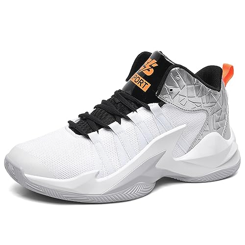 ESXGED Womens Lightweight Basketball Shoes Mens School Training Running Non-Slip Casual Shoes Comfy Sneakers White Size 7w/6m