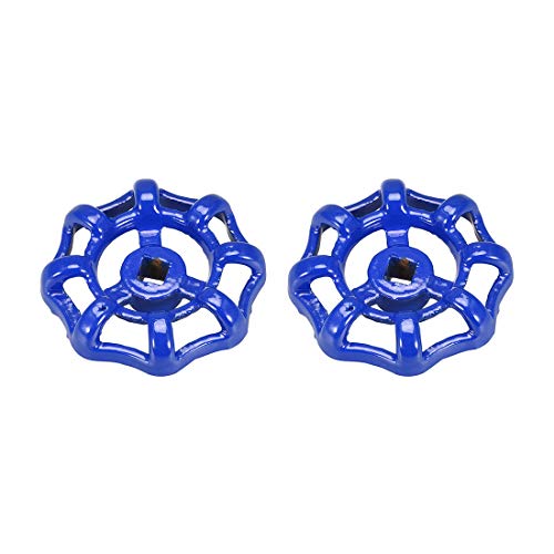 uxcell Metal Outside Faucet Round Wheel Handle, Square Broach 6x6mm, Wheel OD 51mm Paint Cast Steel for Garden Blue 2Pcs