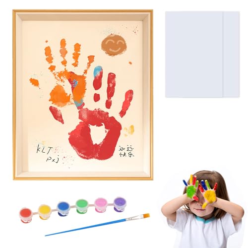 Doukesh Set Cornice Impronta Mani e Piedi Neonati Regalo Neonato Cornice + 2 Fogli di Carta Bianca + 6 Colori + 1 Pennello Regalo Battesimo Bimbo