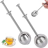 🍵🍵〖Diseño de orificio ultrafino〗El colador de té con mango largo es fácil de apretar para abrir la bola de filtro, no requiere tocarlo y es más higiénico. El delicado filtro le permite disfrutar de su té de hojas sueltas favorito sin preocuparse por las migas.
