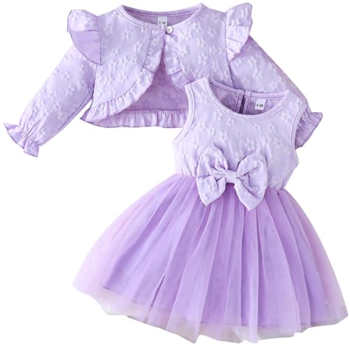 Winmany Vestido y Rebeca de Encaje Cárdigan para niños pequeños 2PCS Conjunto Falda Tul con Rebeca Floral para niñas Pequeña Primavera Verano Otoño Vestidos Conjuntos