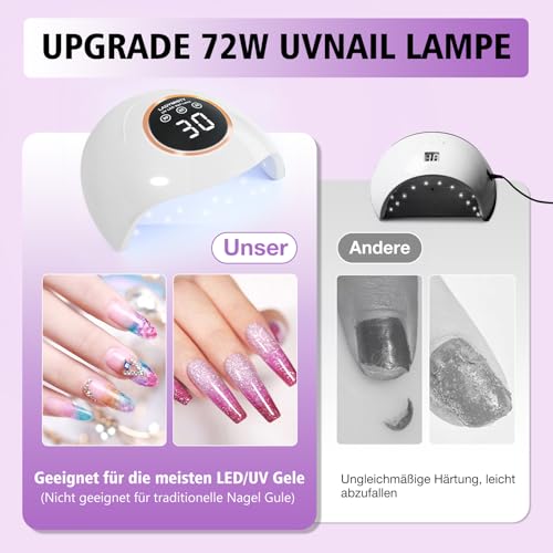 LadyMisty 72W UV Lampe Für Gelnägel, 2026 Neuauflage UV Lampe Nägel Für Gelnägel Mit 18 Leds, 3 Timer Nageltrockner, Lcd-Display… – Ansicht 4