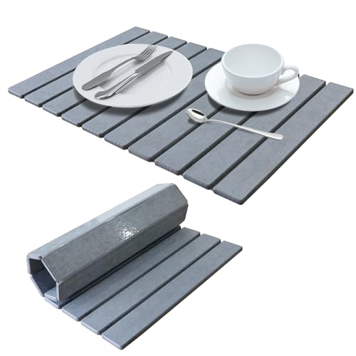 AukeyStar Stone Dish Drying Mat for Kitchen Counter Collapsible Diatomaceous Earth Dish Pad Large Absorbent Quick Drying Stone Mat for Dishes Bottles Cups - 24