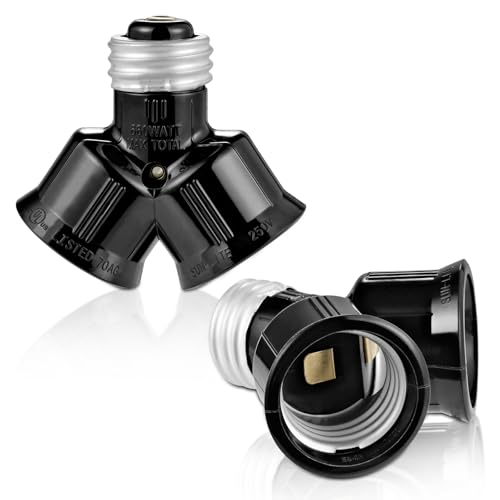 Double Light Socket Adapter Dual Light Bulb Splitter Twin Bulb Holder Converter Add Extra Lamp in Garage Increase Camera in A Socket. UL Listed (Black 2)