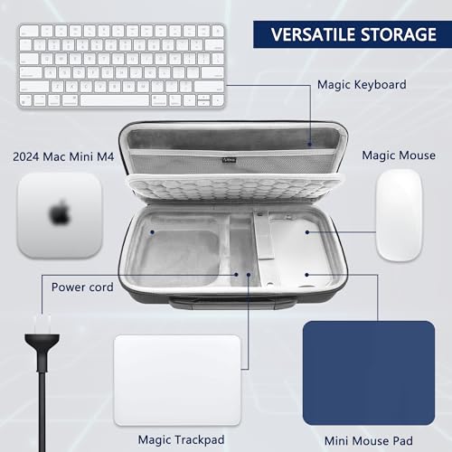 Musiin Premium Mac Hülle mit Riemen in ultimativem Schutz Kompatibel mit 2024 Mac Mini M4/Mac mini M4 Pro Hülle, reisebereit für Magic Mouse, Magic Keyboard, Magic Trackpad und Zubehör.