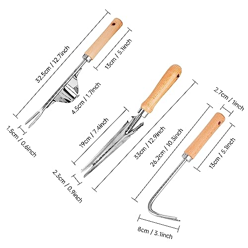 Foto von CTDMJ Unkrautstecher Edelstahl 3Stück Manueller Unkrautjäter mit Holzgriff, Garten Manueller Weeder Wurzeljäter Gartengerät Wurzeljäter Unkrautgabel zum Garten zum Graben, Lösen, Umpflanzen, Jäten