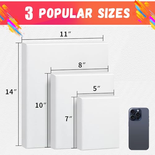 Image of FIXSMITH Stretched Canvas for Painting, 5 inchx7 inch, 8 inchx10 inch, 11 inchx14 inch, Pack of 3, Pre-Primed Canvases Wood Framed, Blank White Painting Canvas Boards for Acrylic, Oil and Gouache Painting