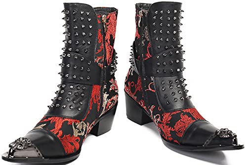 Santimon Fashion Ankle Boot For Men Zipper Metal Wingtip High Top Genuine Leather Monk Strap Rivet Western Wedding Casual Chelsea Party Cowboy Black 9.5 Us #TOP4