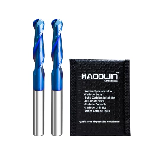 2Pcs 1/4" Carbide CNC Router Bit Upcut Spiral Ball Nose End Mill