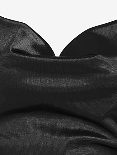 Zaful Womens Sexy Sleveless Spaghetti Strap Sheeny Draped Slip Cocktail Open Back Satin Silky Party Cami Mini Dress(Black, M) #TOP3