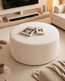 Soayone Mesa Centro Salón Moderna Gigante 70cm de Tela Teddy, Blanco Crema