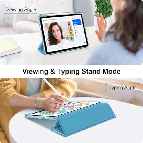 Image of ProElite Case for iPad Air 11 Inch M4 /M3 /M2, iPad Air 10.9 inch 5th /4th Gen case Cover, Transparent Smart Flip Cover with Pencil Holder, Glittering Light Blue