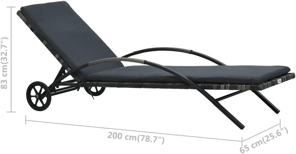 Sun Lounger with Cushion and Wheels,Outdoor Lounge Chairs,Garden Sunlounger,Sunbathing Recliner,Sun Lounge Bed,Backyard Furniture,for Patio,Beach,Balcony,Poolside,Backyard, Poly Rattan Anthracite