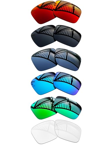Image of 6 Pairs Replacement Lenses for Oakley Holbrook OO9102 / Holbrook Asian Fit (AF) OO9244 Sunglasses - Solid Black+Emerald+Ice Blue+Fire Red+Titanium+HD Clear
