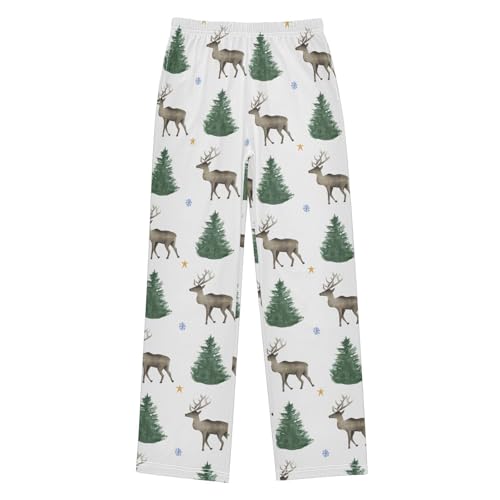ZZXXB Reindeer Stars Boys Long Pants Soft Trousers Elastic Waist Kids Lounge Bottoms with Pockets S-XL