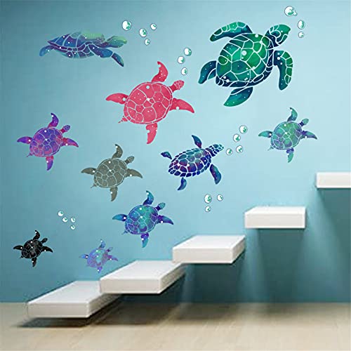 2 Sets Colorful Under The Sea Turtle Wall Decals Bubbles Vinyl Waterproof Sticker Removable Peel And Stick Art Murals For Bathroom Toilet Bedroom Nursery Home Decor #TOP2