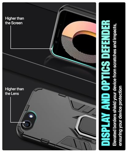 Image of WOW IMAGINE Shock Proof Back Case Mobile Cover for Oppo A83 | Back Cover Case (Tough Armor | Hybrid PC + TPU | Ring Holder & in-Built Kickstand | Black)