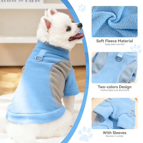Image of Small Fleece Dog Sweater with Leash Ring Soft Warm Fall Winter Dog Clothes Cute Cat Apparel Puppy Sweaters Classic Pullover Doggy Sweatshirts Chihuahua Costumes Cat Outfits(Blue,M)
